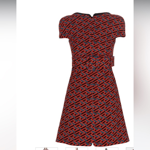 **SOLD** Versace La Greca Monogram Print Belted Wool Mini Dress, - Picture 3 of 13